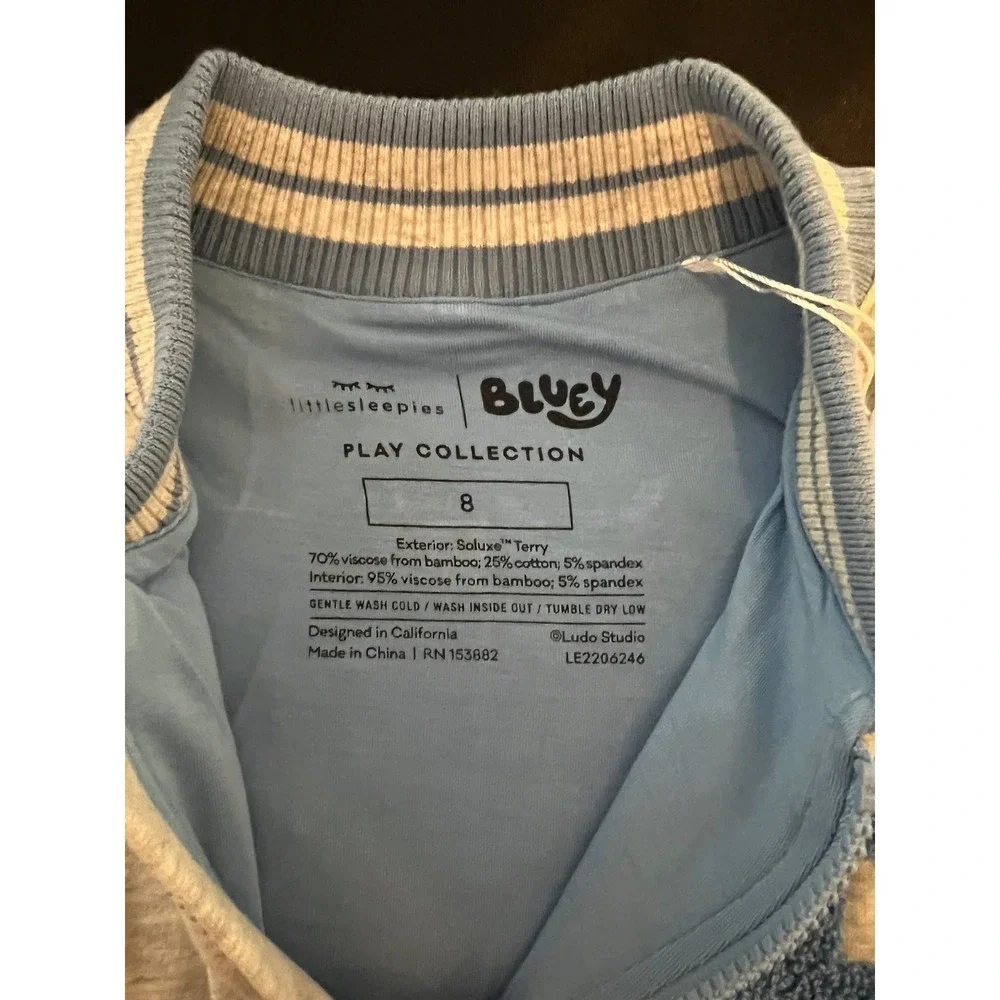 Little Sleepies Bluey Play Collection Varsity Jacket Grey Blue Size 8 NWT‎